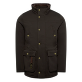 Brown jacket with button details on a white background
